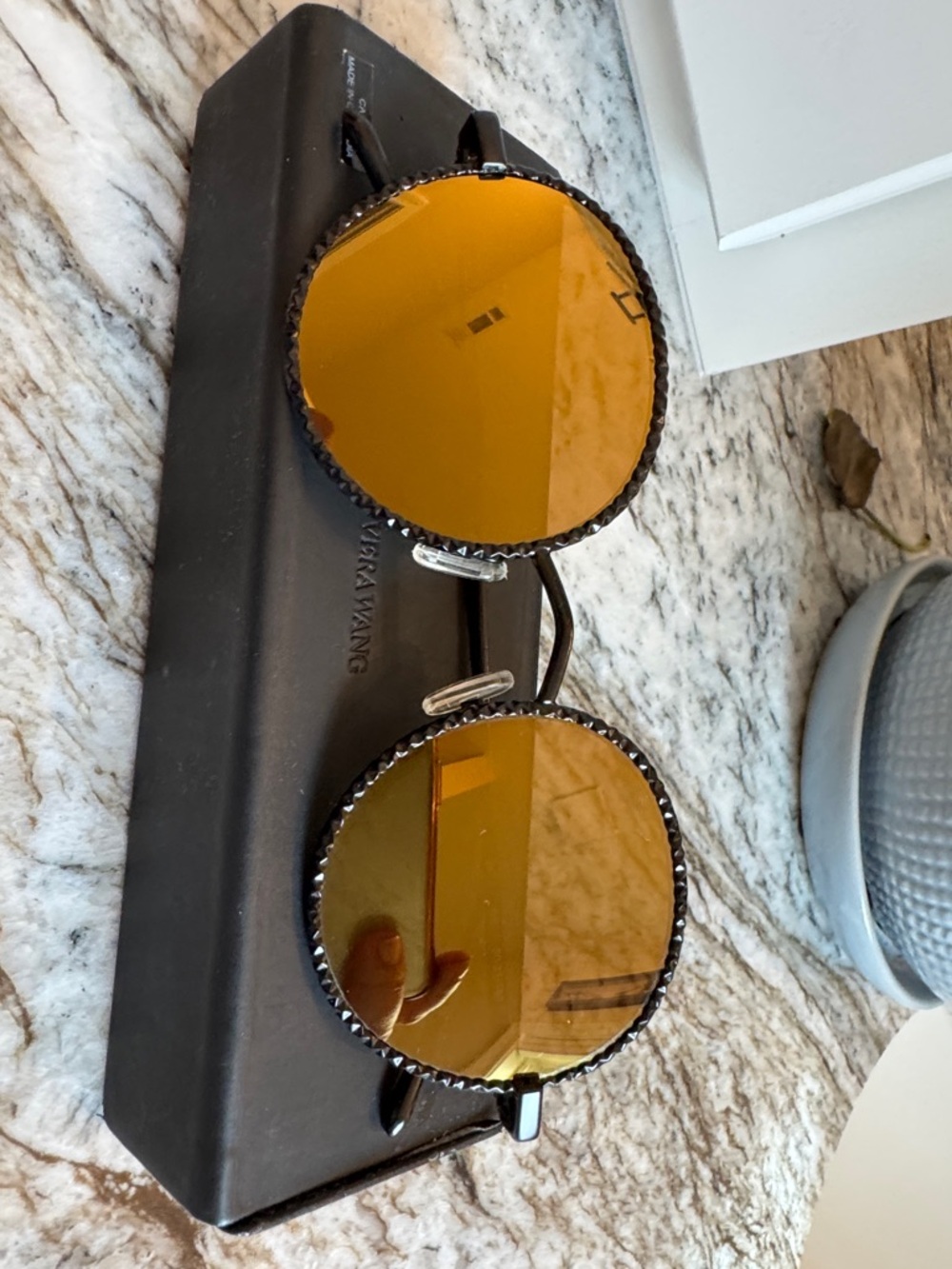 Vera Wang Black Frame Sunglasses with gold mirror lenses